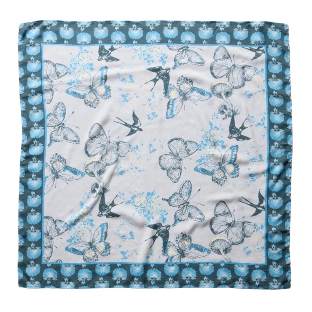 Sundance Exclusive Bex Bandana Scarf Neck Tie‎ Birds Butterflies Indigo